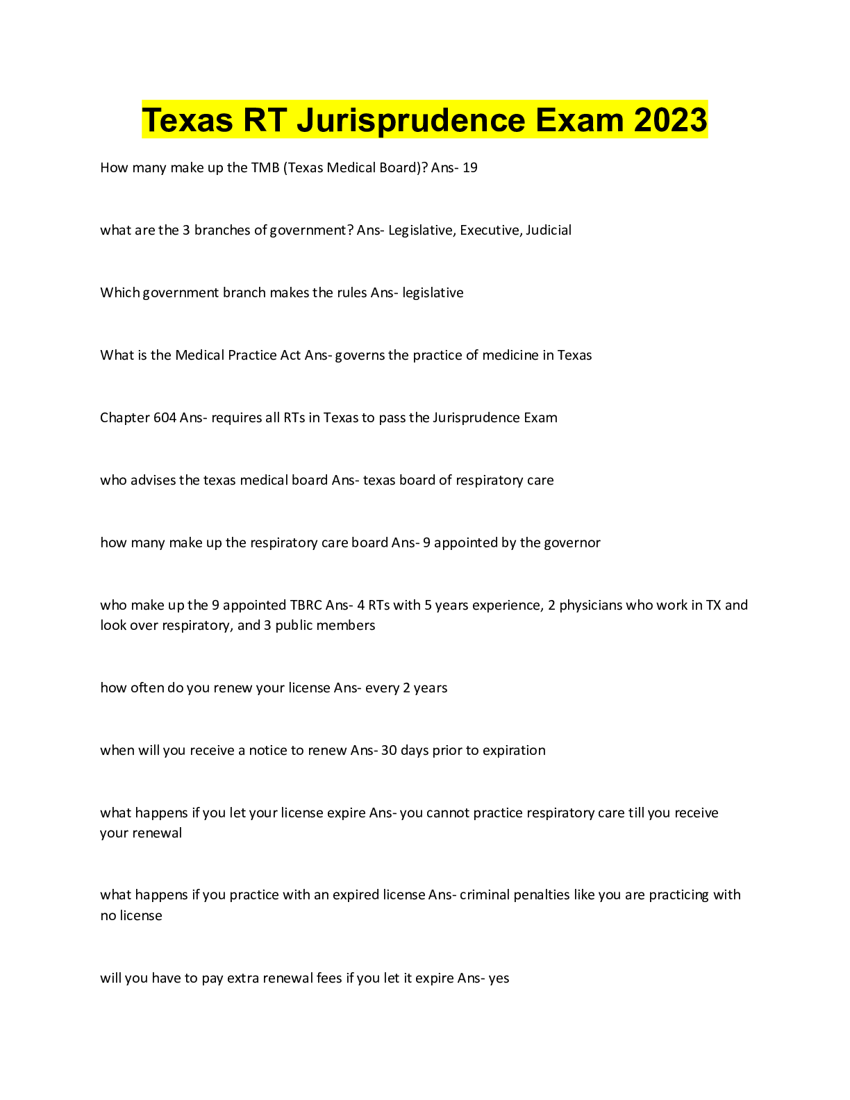 Preview image for Texas RT Jurisprudence Exam 2023